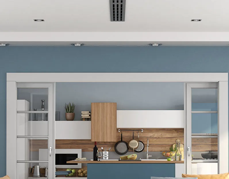 Climatisation gainable en faux-plafond : grille de soufflage discrète