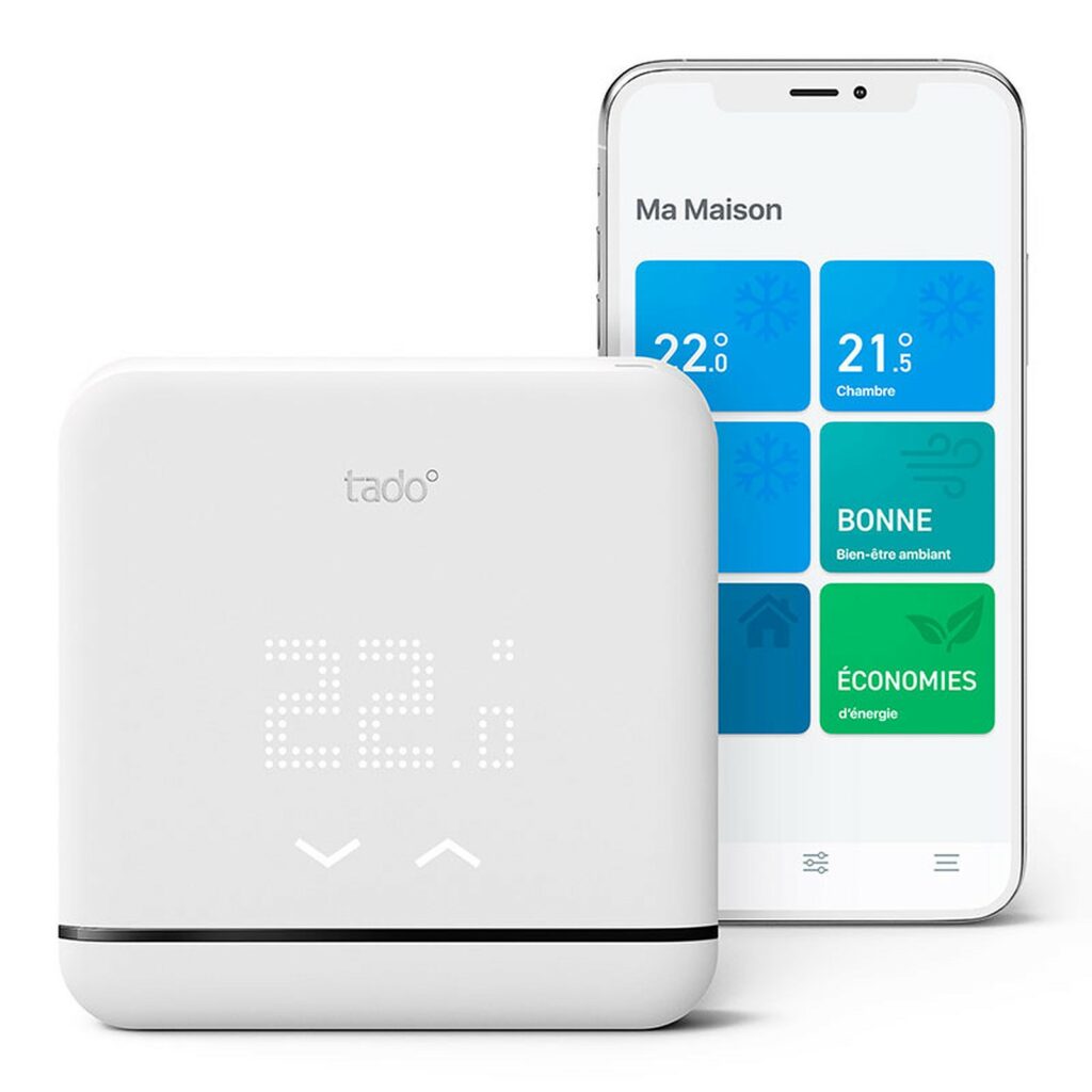 thermostat tado et smartphone avec l'application tado ouverte