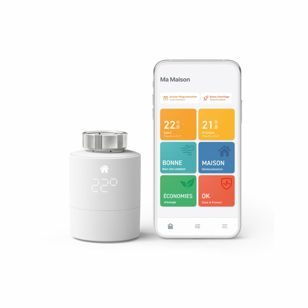 thermostat tête connectée pour radiateur et smartphone avec l'application pour contrôler les températures