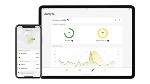 Tablette et smartphone avec l'application VIESSMAN permettant de contrôler à distance sa Pompe à Chaleur Air/Eau Monobloc Vitocal 150-A