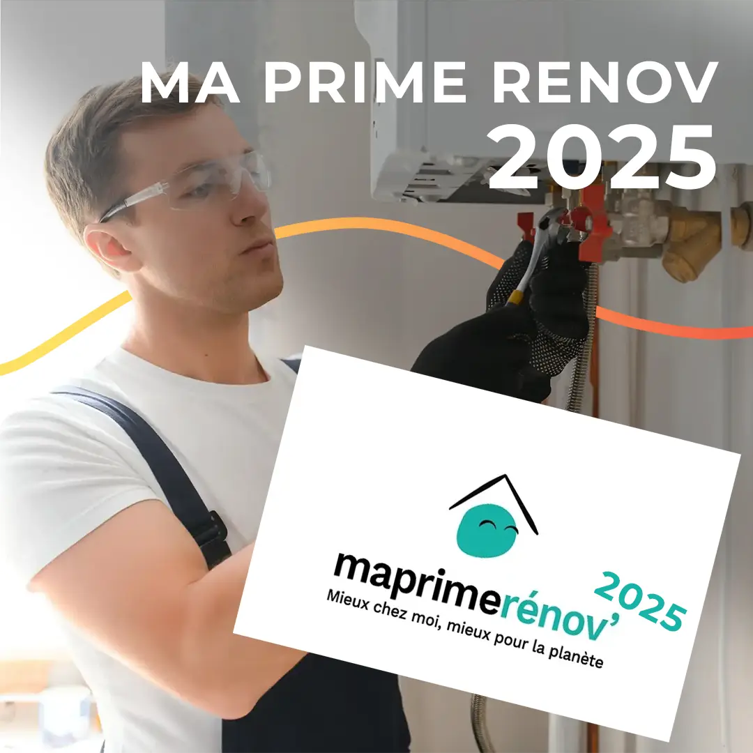 Homme qui installe une chaudière achetée avec Ma Prime Rénov 2025