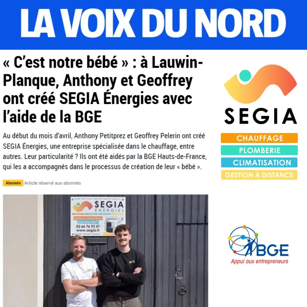 article de presse écrit par La Voix du Nord sur SEGIA ENERGIES